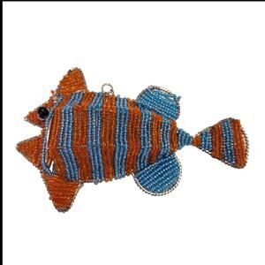Fish Ornament Beaded Colorful Orange Blue